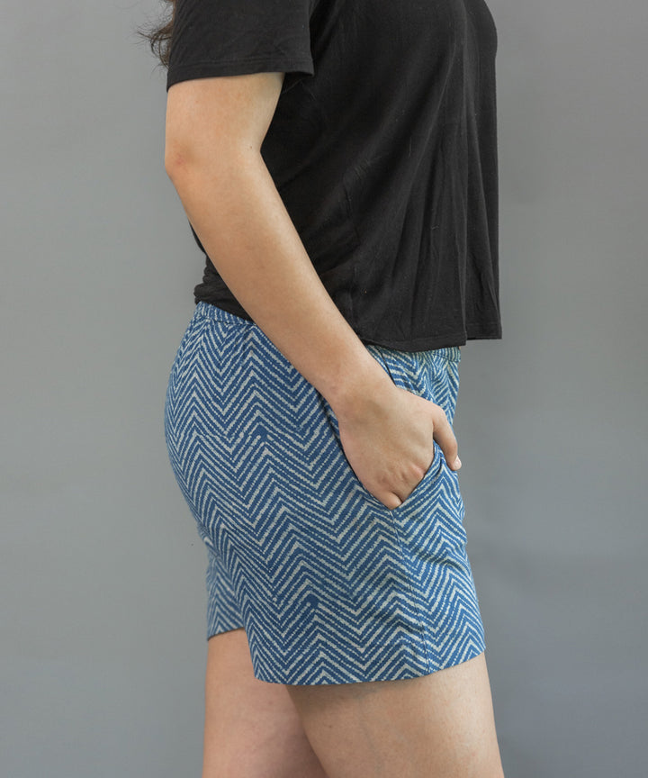 Indigo handblock printed cotton short