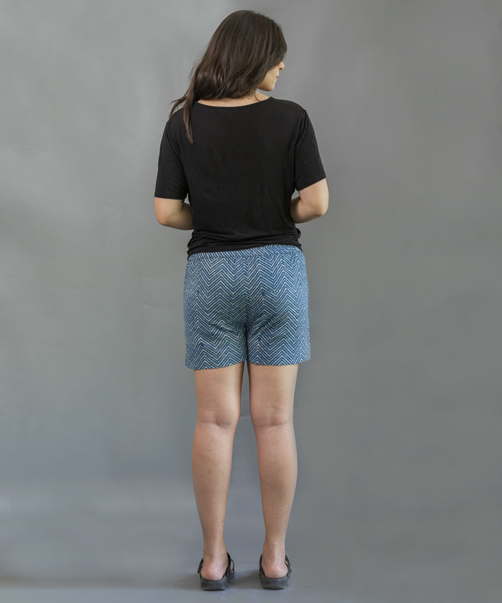 Indigo handblock printed cotton short