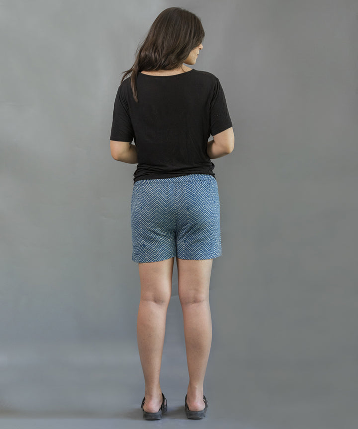 Indigo handblock printed cotton short