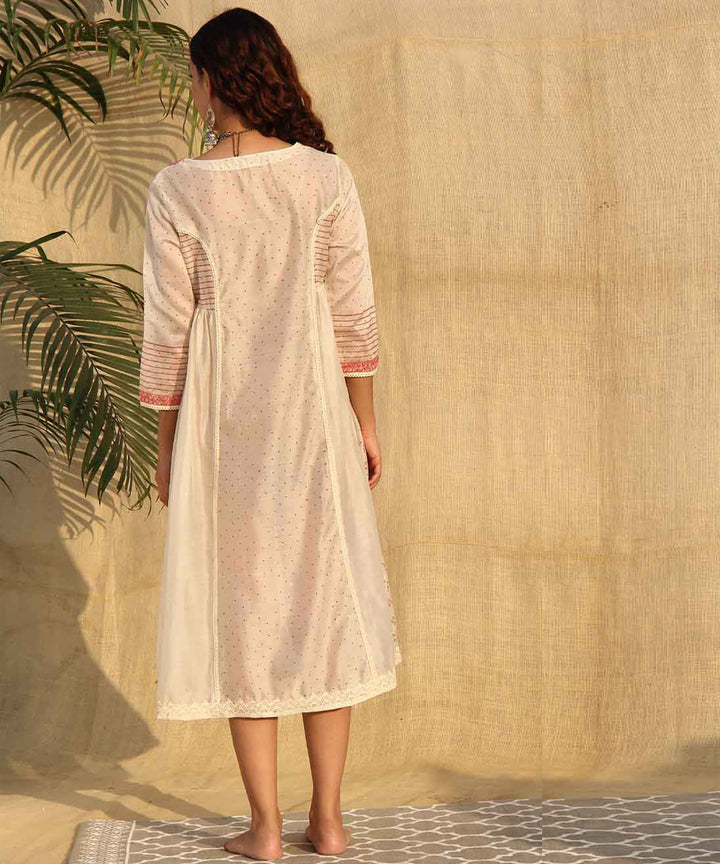 Offwhite hand block printed chanderi silk midi dress