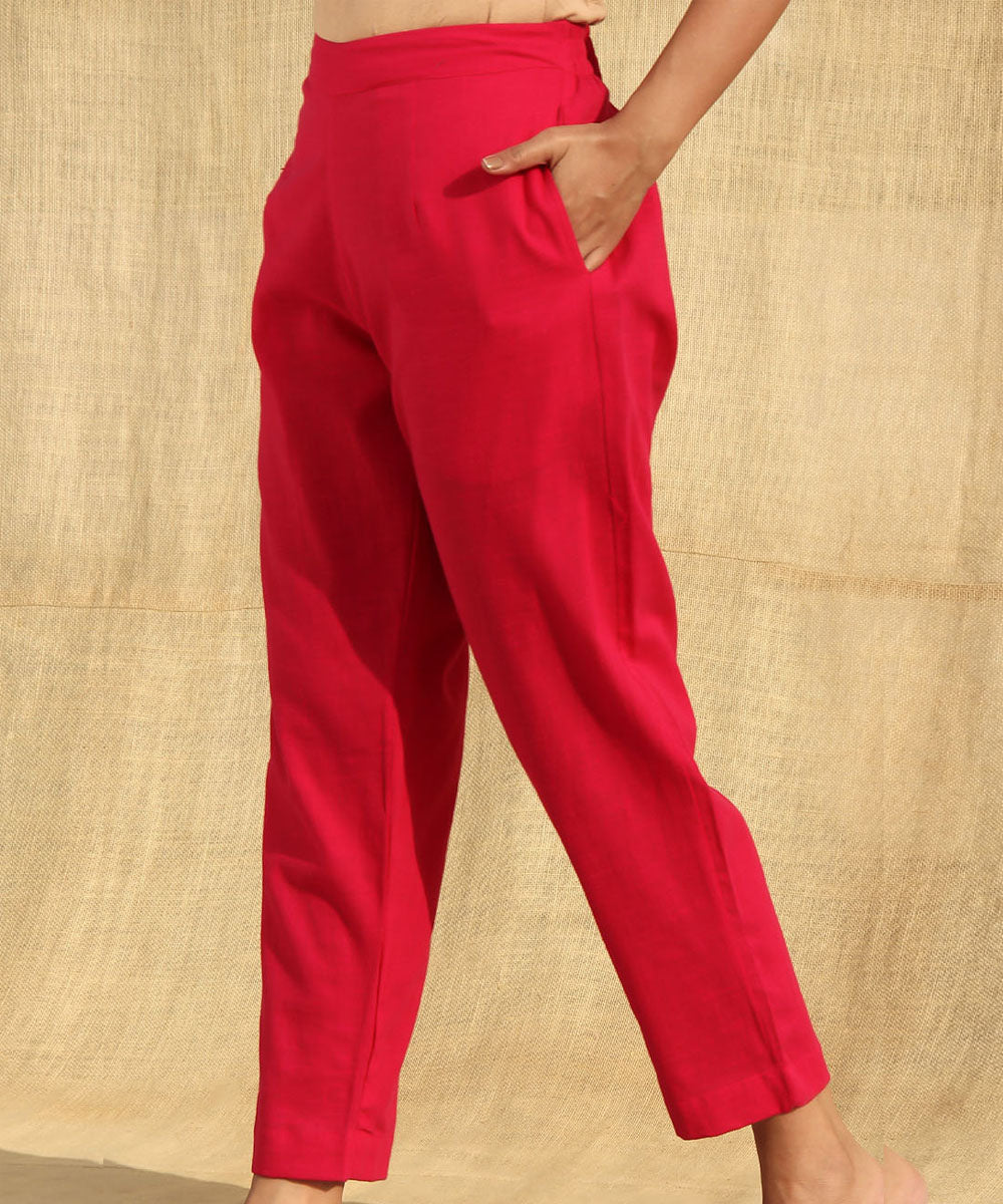 Red handwoven cotton slub pant