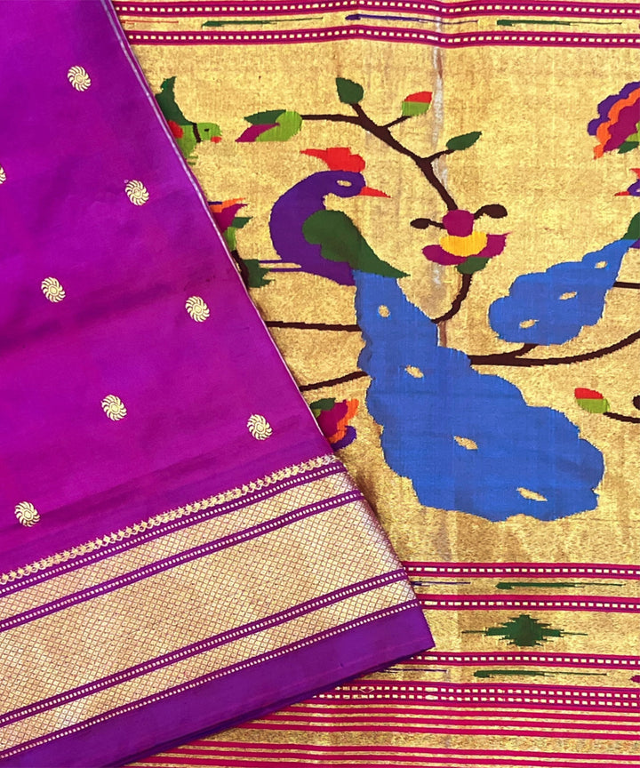 Purple rich pallu silk handloom paithani saree