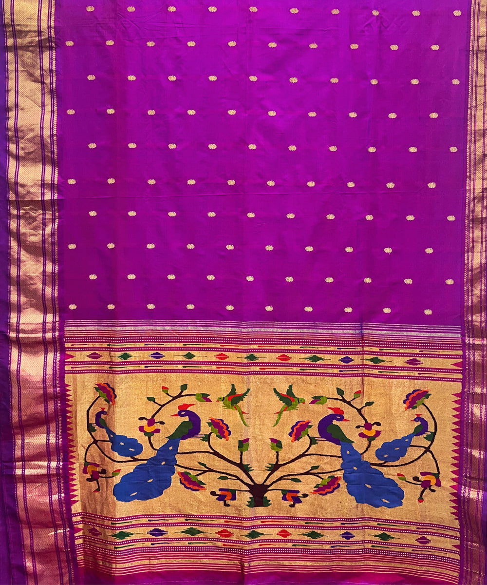Purple rich pallu silk handloom paithani saree