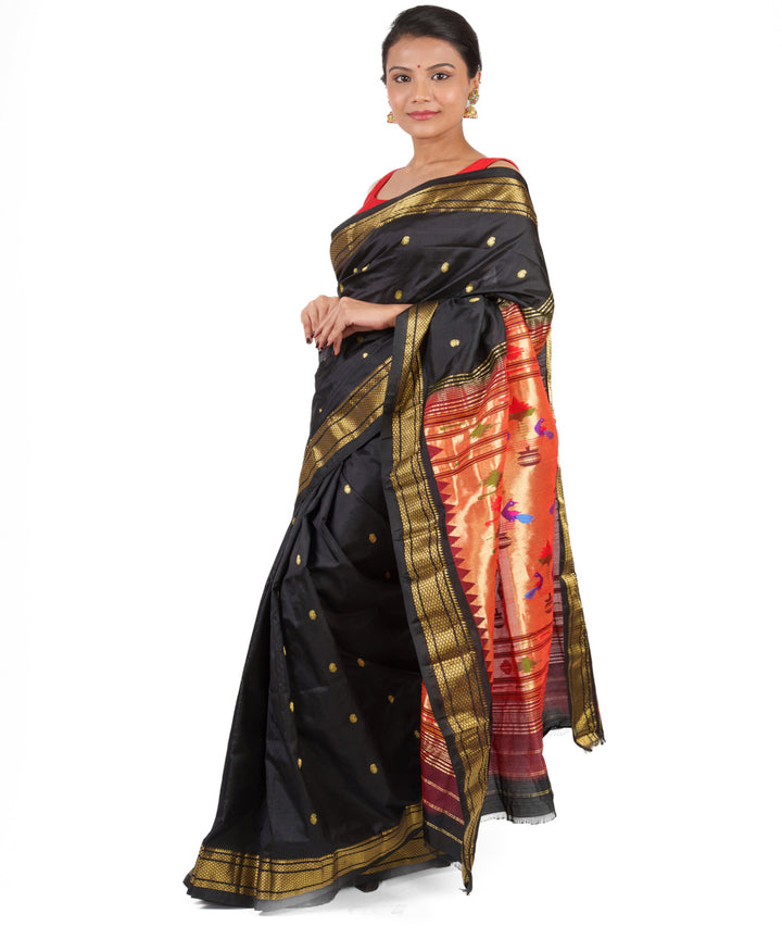 Black silk handloom paithani saree