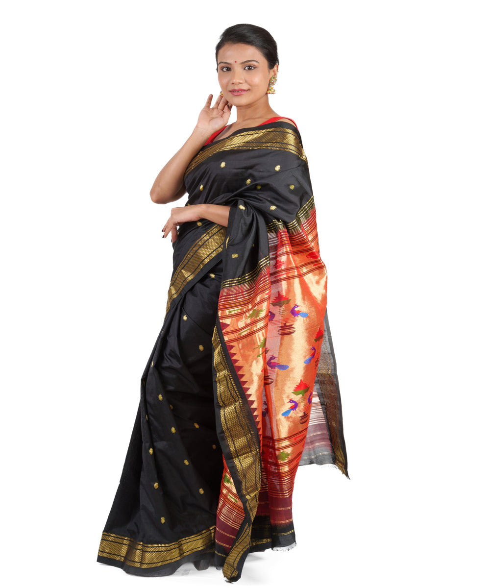 Black silk handloom paithani saree