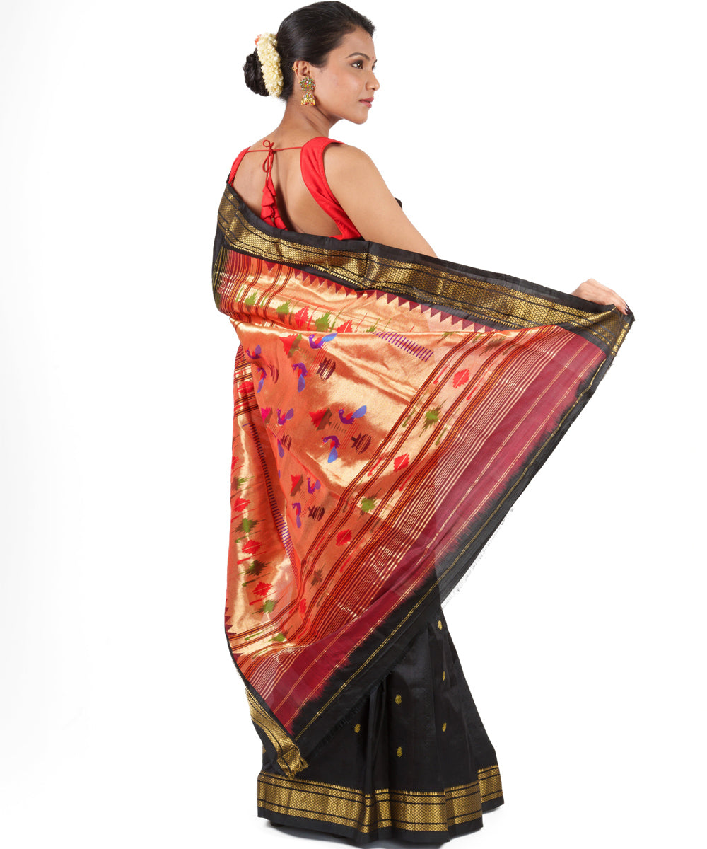 Black silk handloom paithani saree