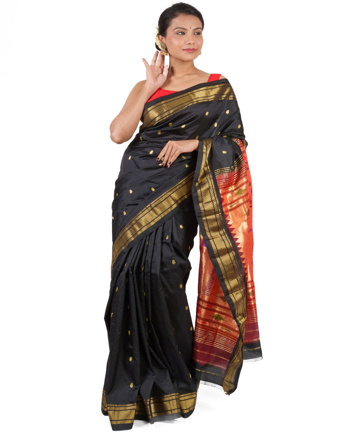 Black silk handloom paithani saree