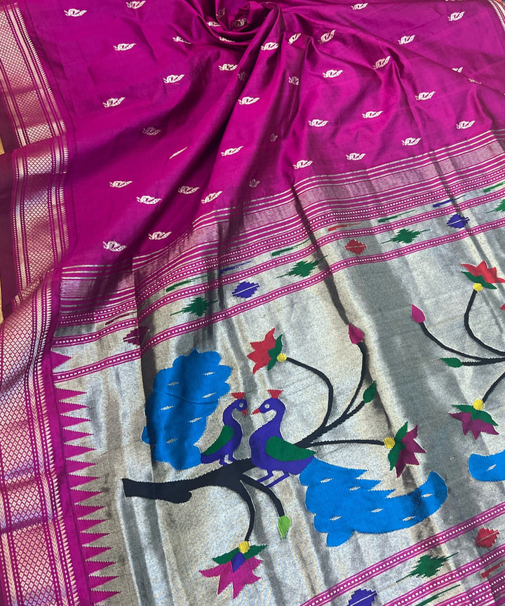 Wine rich pallu handloom paithani silk saree