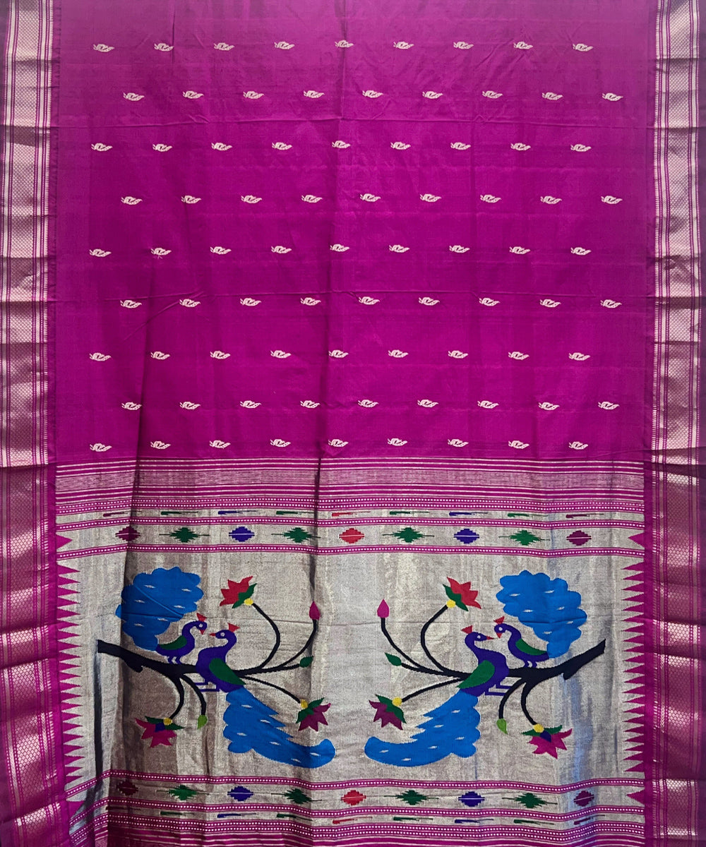 Wine rich pallu handloom paithani silk saree
