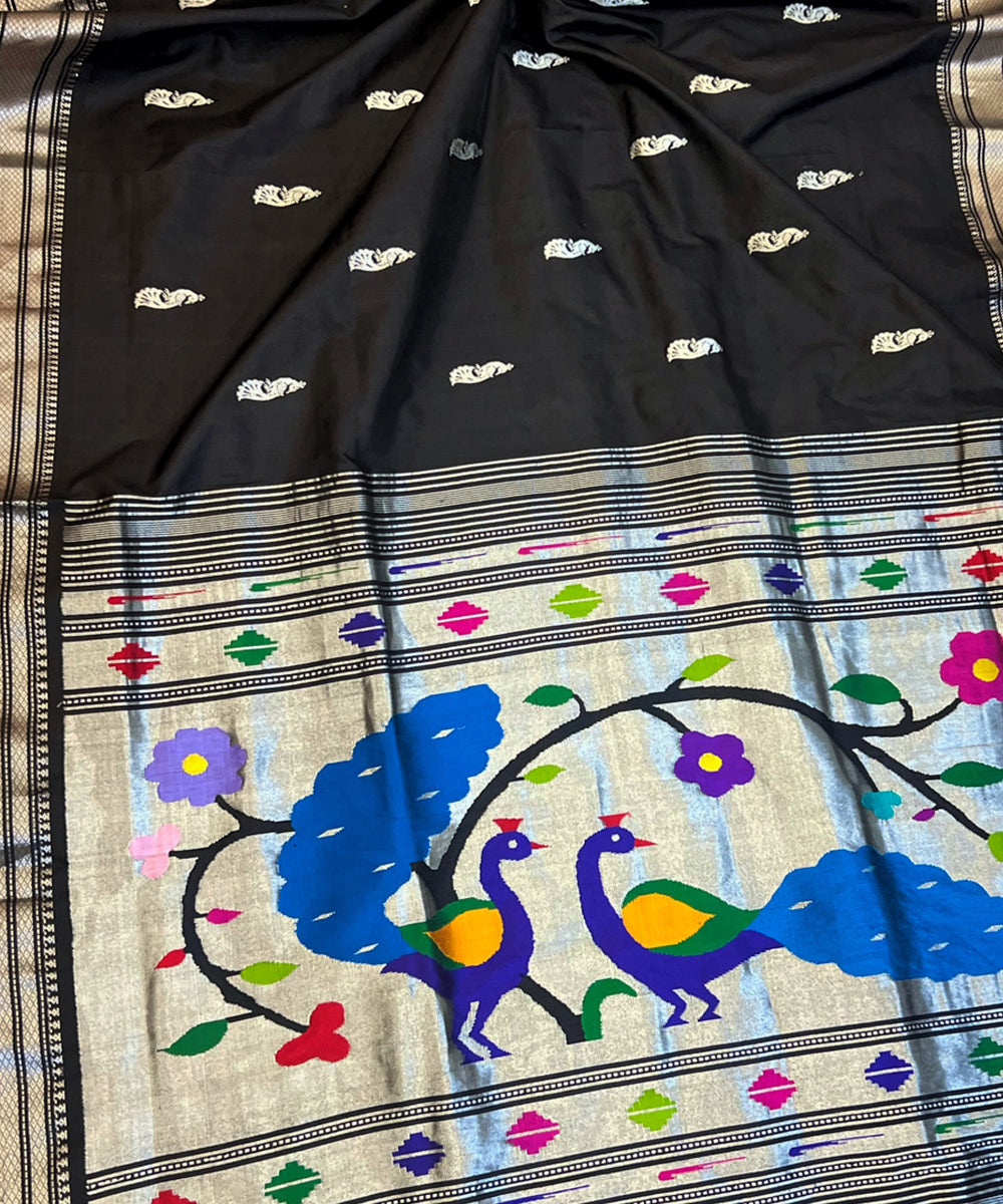 Black rich pallu silk handloom paithani saree