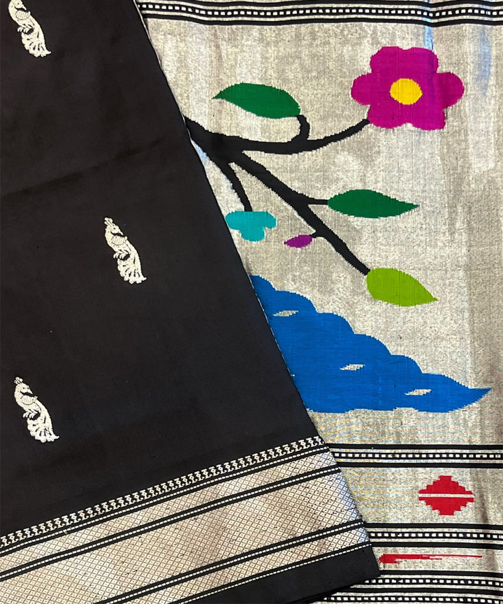 Black rich pallu silk handloom paithani saree