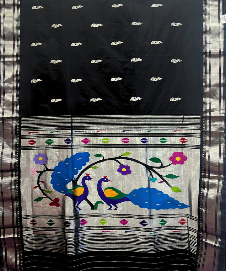Black rich pallu silk handloom paithani saree