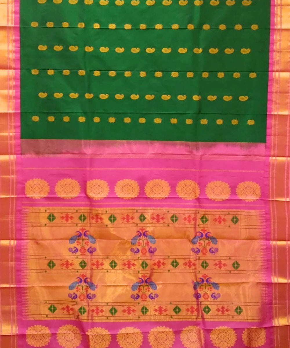 Bottle green maharani silk handloom paithani saree