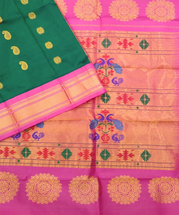 Bottle green maharani silk handloom paithani saree