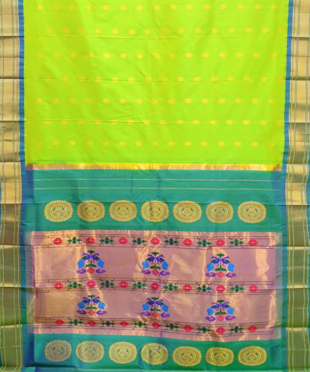 Parrot green silk handloom paithani saree