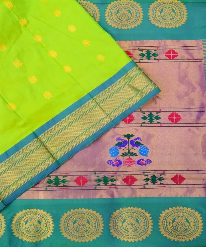 Parrot green silk handloom paithani saree