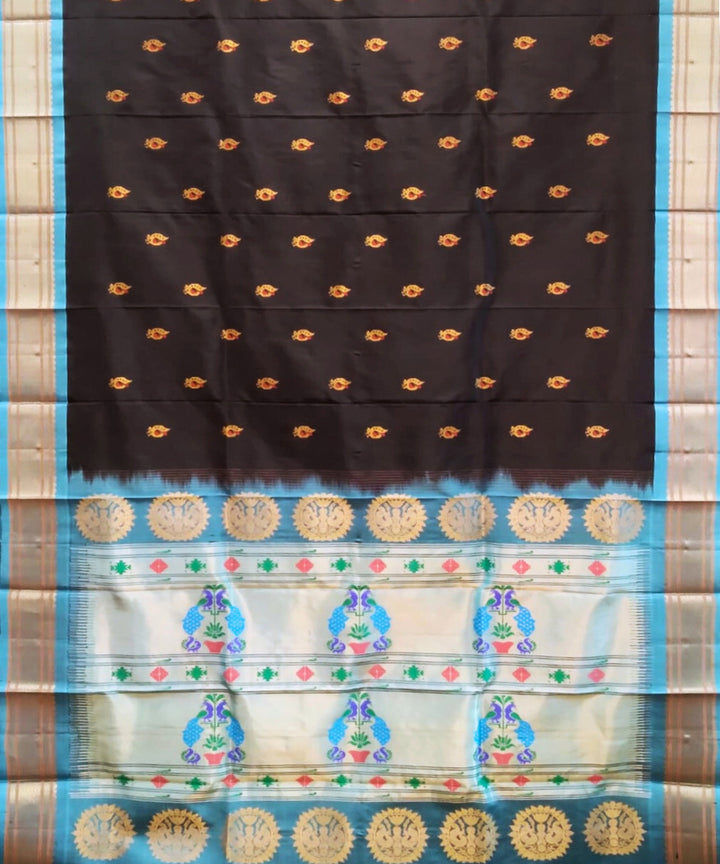 Black peacock butti silk handloom paithani saree