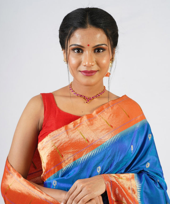 Turquoise silk muniya handloom paithani saree