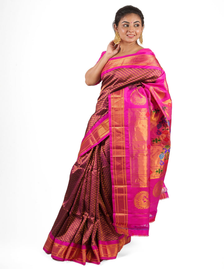 Magenta brocade silk handloom paithani saree
