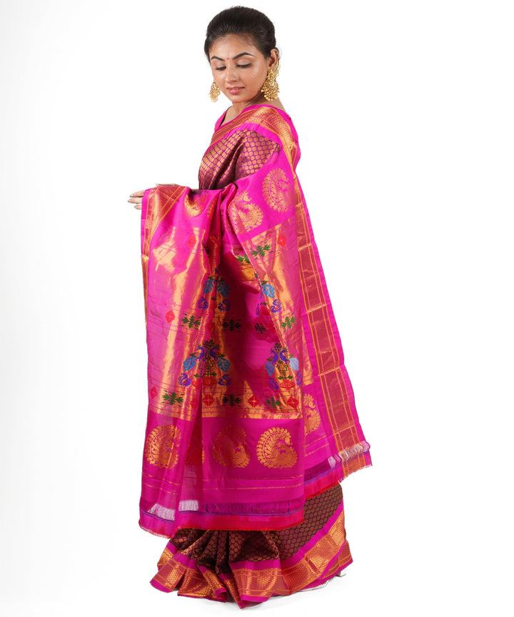 Magenta brocade silk handloom paithani saree