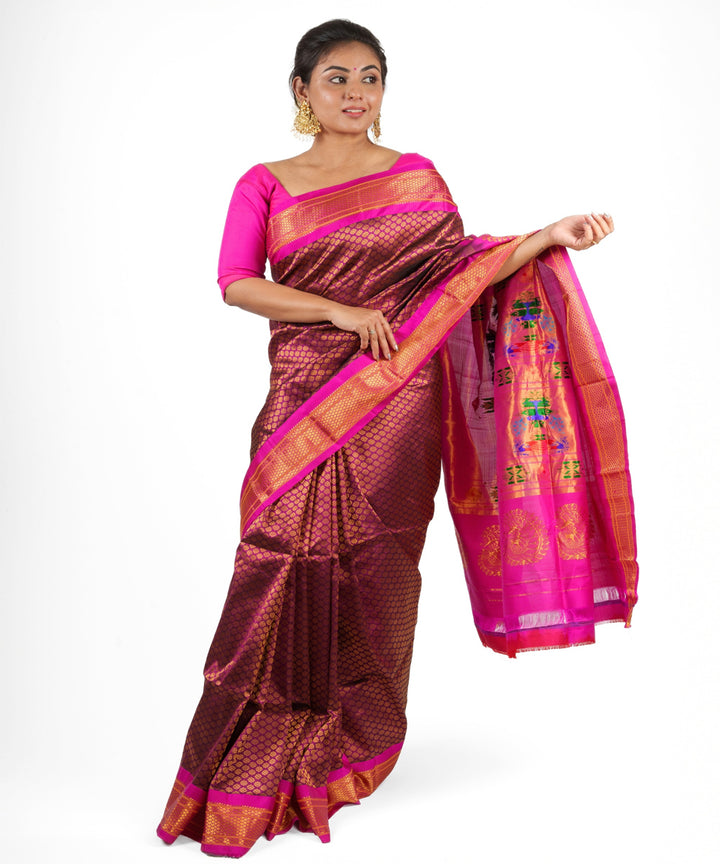 Magenta brocade silk handloom paithani saree