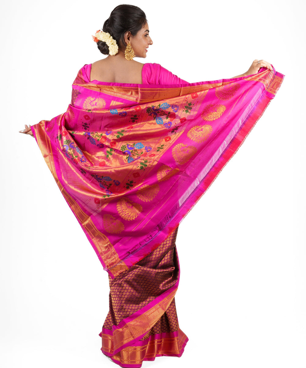Magenta brocade silk handloom paithani saree