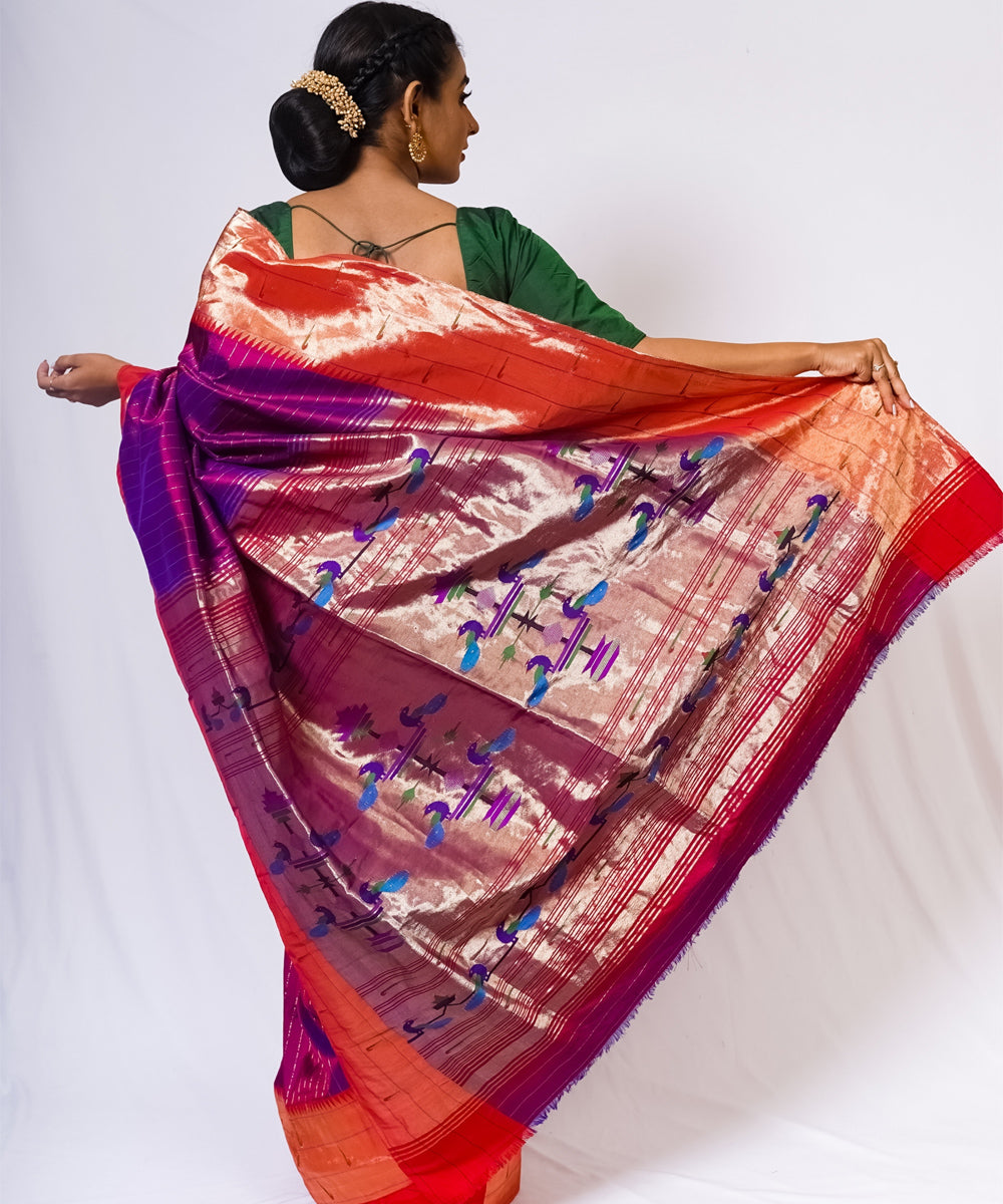 Magenta pure silk handloom paithani saree