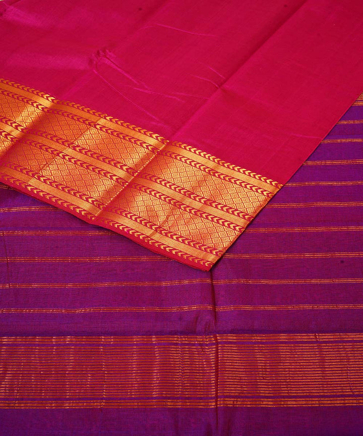 Dark pink handwoven cotton silk mangalagiri saree