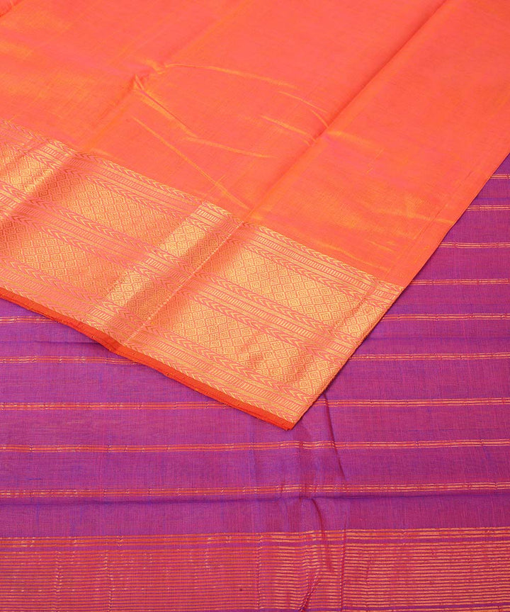 Peach mangalagiri handwoven cotton silk saree
