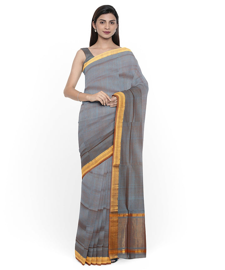 Grey gold zari border handloom mangalagiri cotton saree