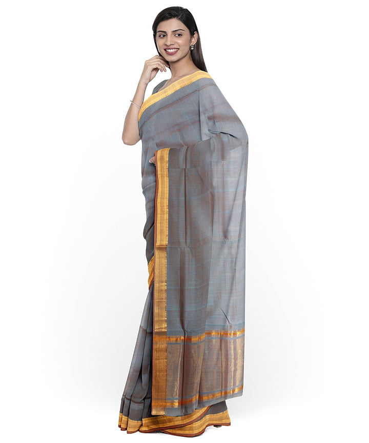 Grey gold zari border handloom mangalagiri cotton saree