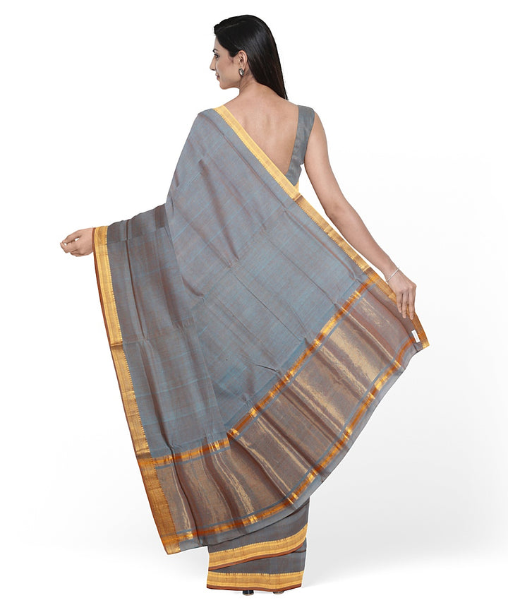 Grey gold zari border handloom mangalagiri cotton saree