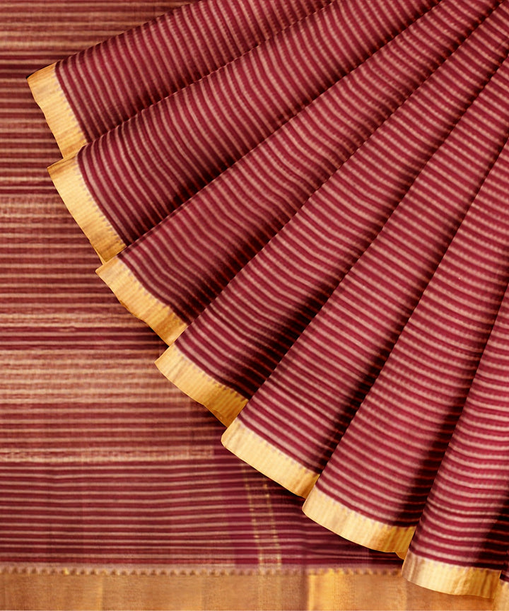 Maroon gold zari missing checks handwoven mangalagiri cotton saree