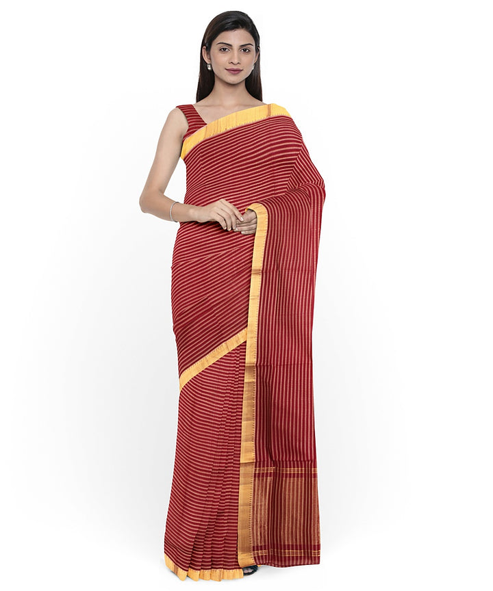 Maroon gold zari missing checks handwoven mangalagiri cotton saree