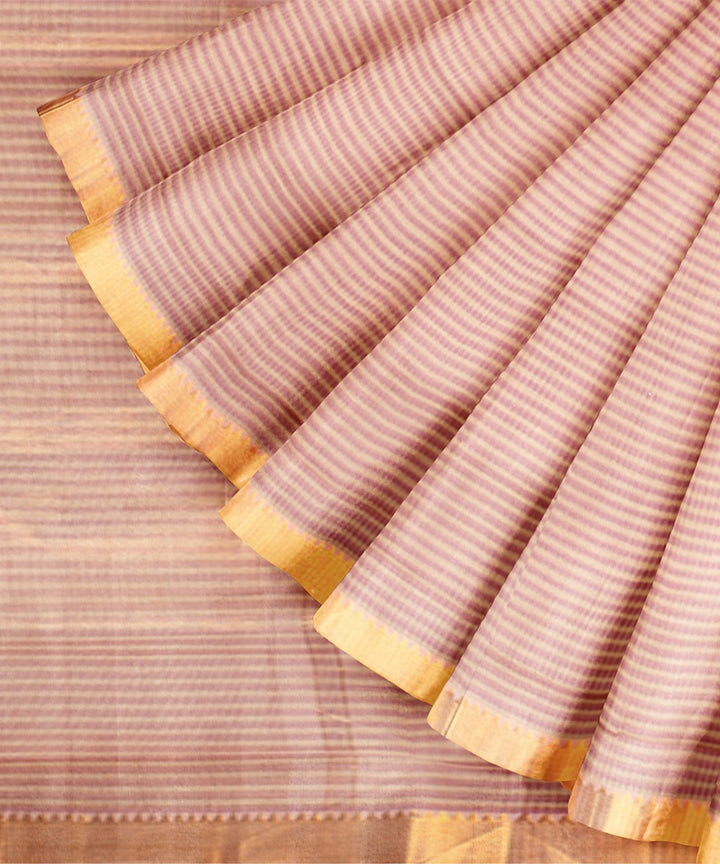 Beige gold zari missing checks handwoven mangalagiri cotton saree