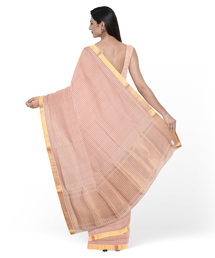 Beige gold zari missing checks handwoven mangalagiri cotton saree