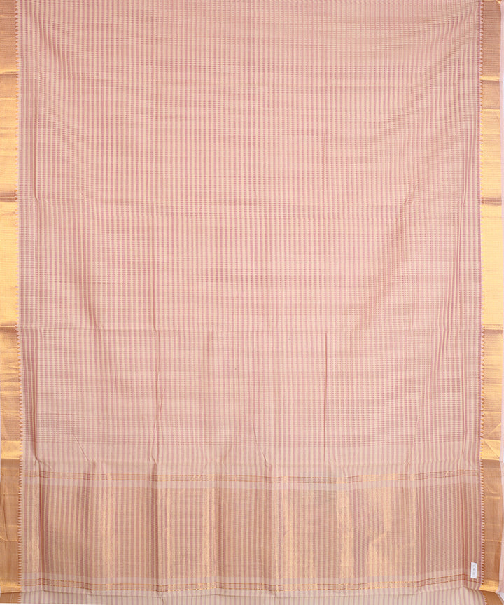 Beige gold zari missing checks handwoven mangalagiri cotton saree