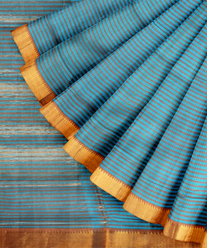 Cyan blue gold zari checks handwoven mangalagiri cotton saree