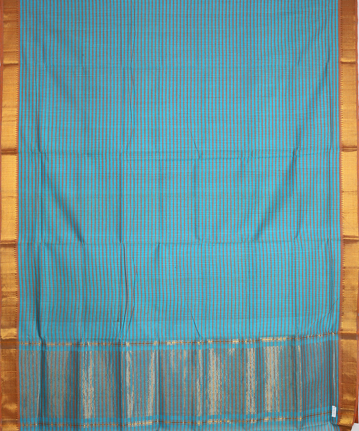 Cyan blue gold zari checks handwoven mangalagiri cotton saree