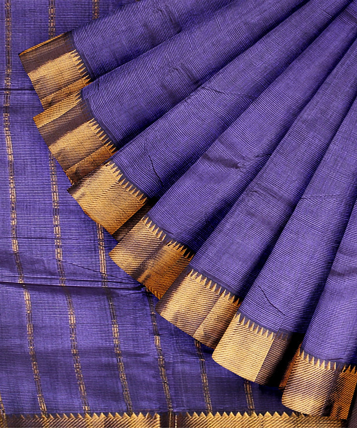 Navy blue gold zari border handwoven cotton silk mangalagiri saree