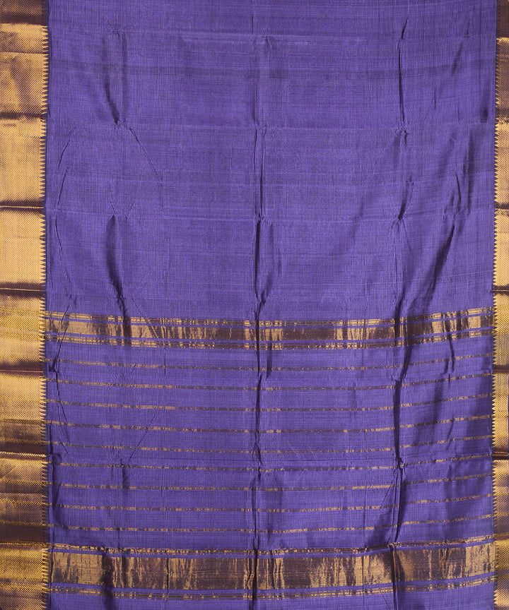 Navy blue gold zari border handwoven cotton silk mangalagiri saree