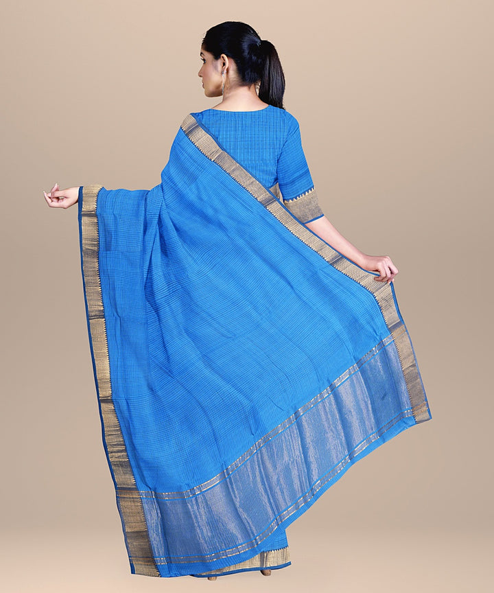 Cyan blue handwoven mangalagiri cotton saree
