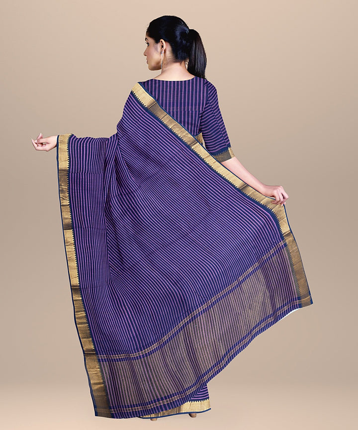Navy blue cotton handwoven mangalagiri saree