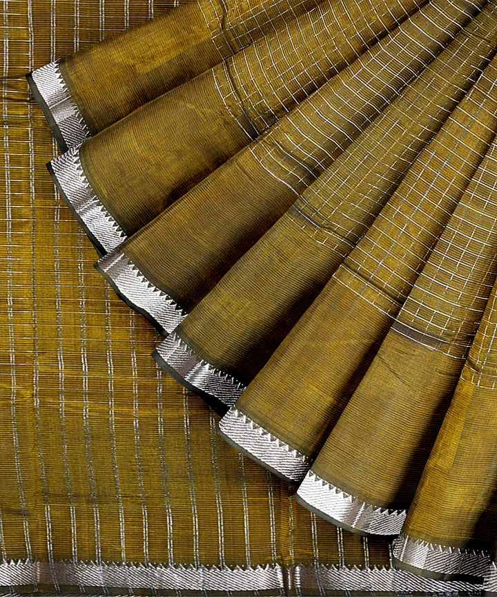 Olive green handwoven mangalagiri cotton silk saree