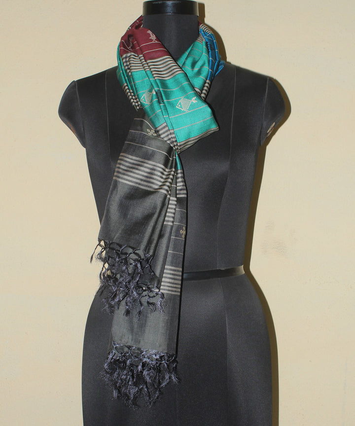Multicolor striped handwoven tussar silk chhattisgarh stole