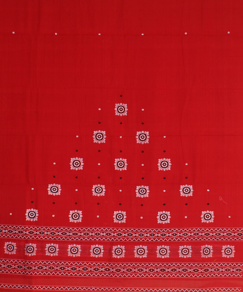 Red black handwoven cotton bomkai dress material