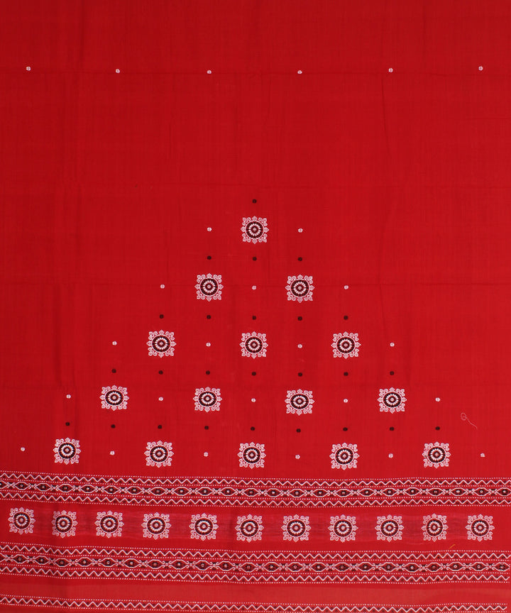 Red black handwoven cotton bomkai dress material