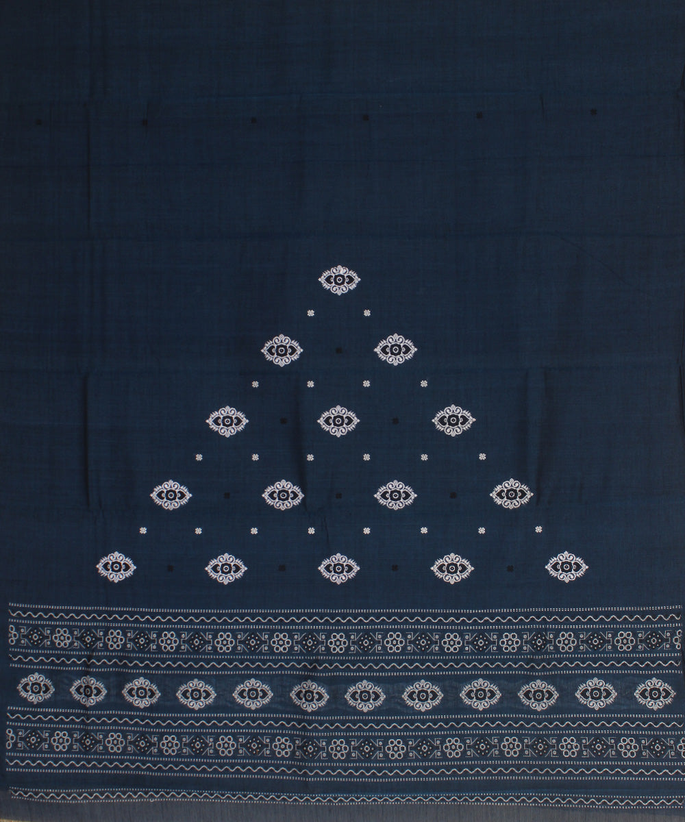 Cyan blue white handloom cotton bomkai dress material
