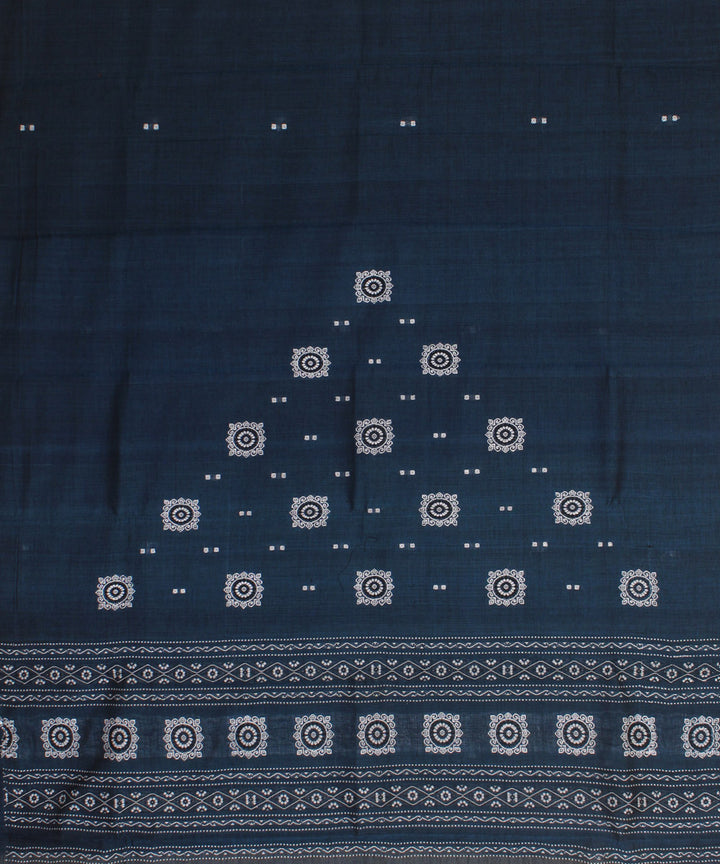 Cyan blue white handwoven cotton bomkai dress material