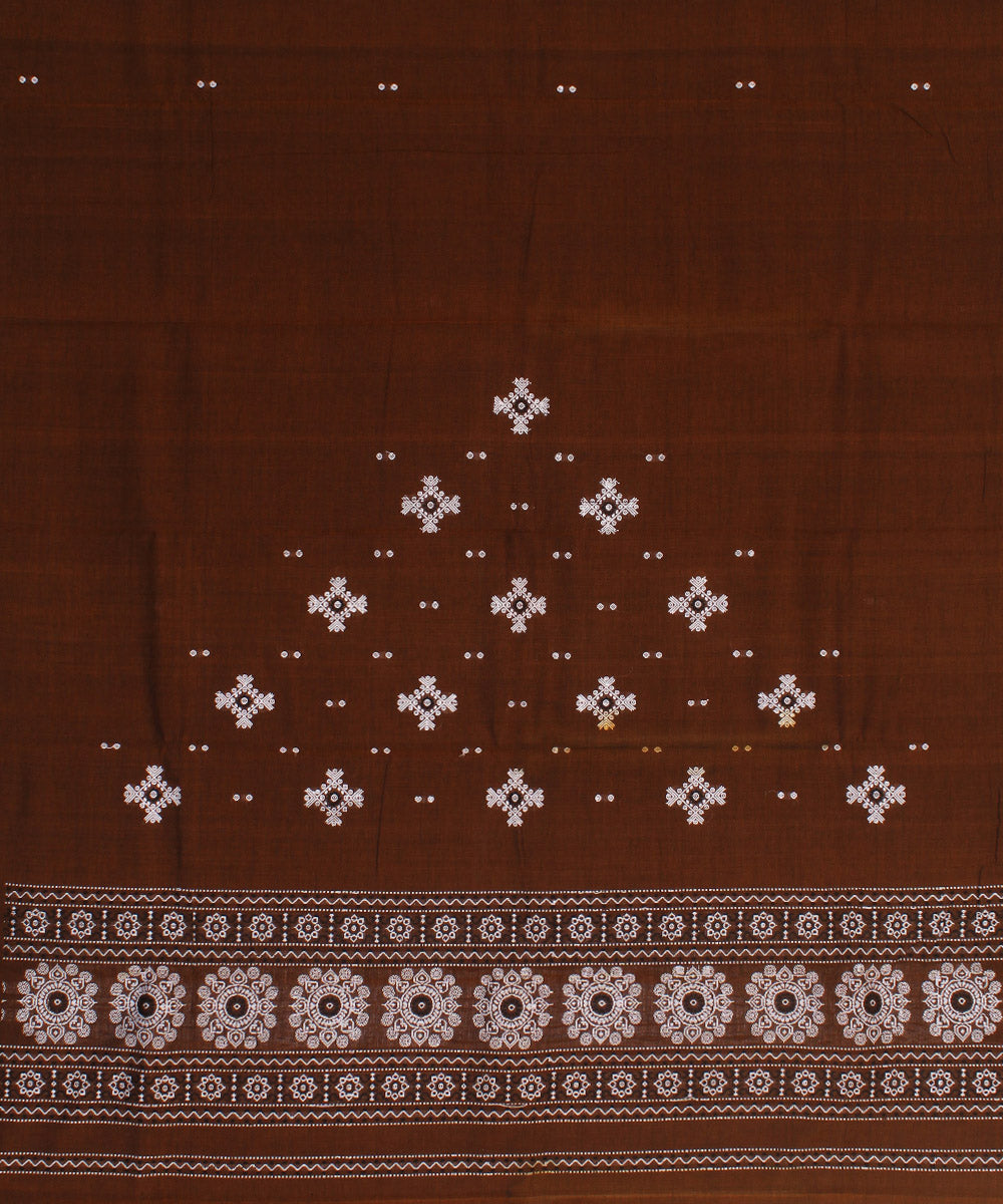 Brown white handwoven cotton bomkai dress material